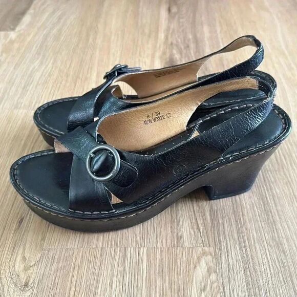 Born Leather Slingback Block Heel Sandals Women Size US 8 - Picture 6 of 10